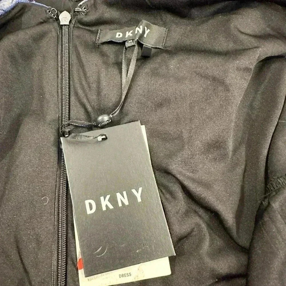 DKNY High-Low Blue/Black Floral Printed Sleeveless Dress, Size 14 - Picture 5 of 6